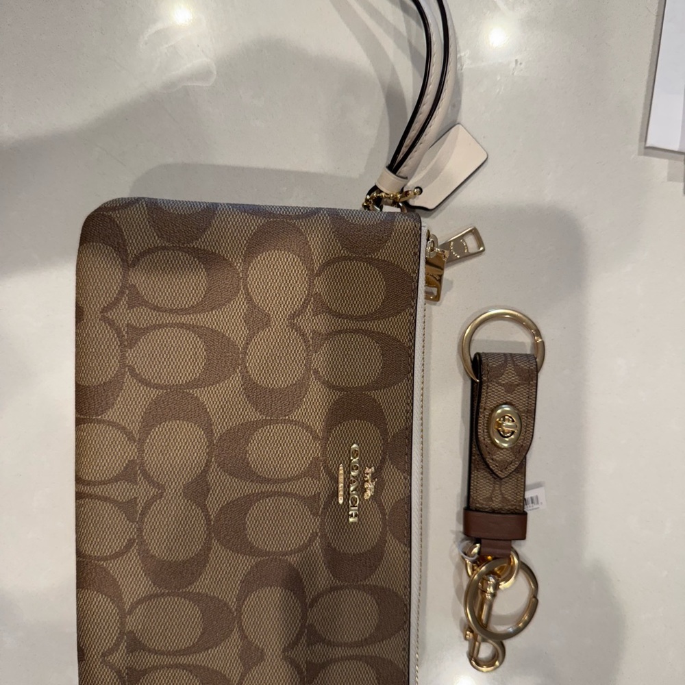 Coach Brown Wristlet and Keychain Set